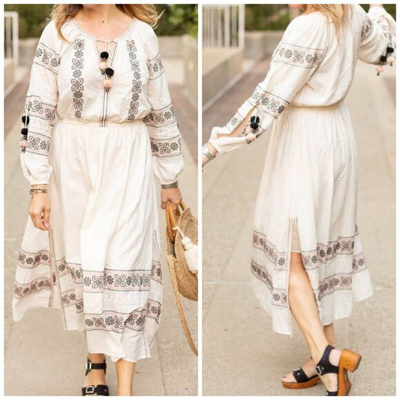 Loveshackfancy Isla Embroidered Boho Pop Pom Midi Dress $395 Size XS - Picture 2 of 12
